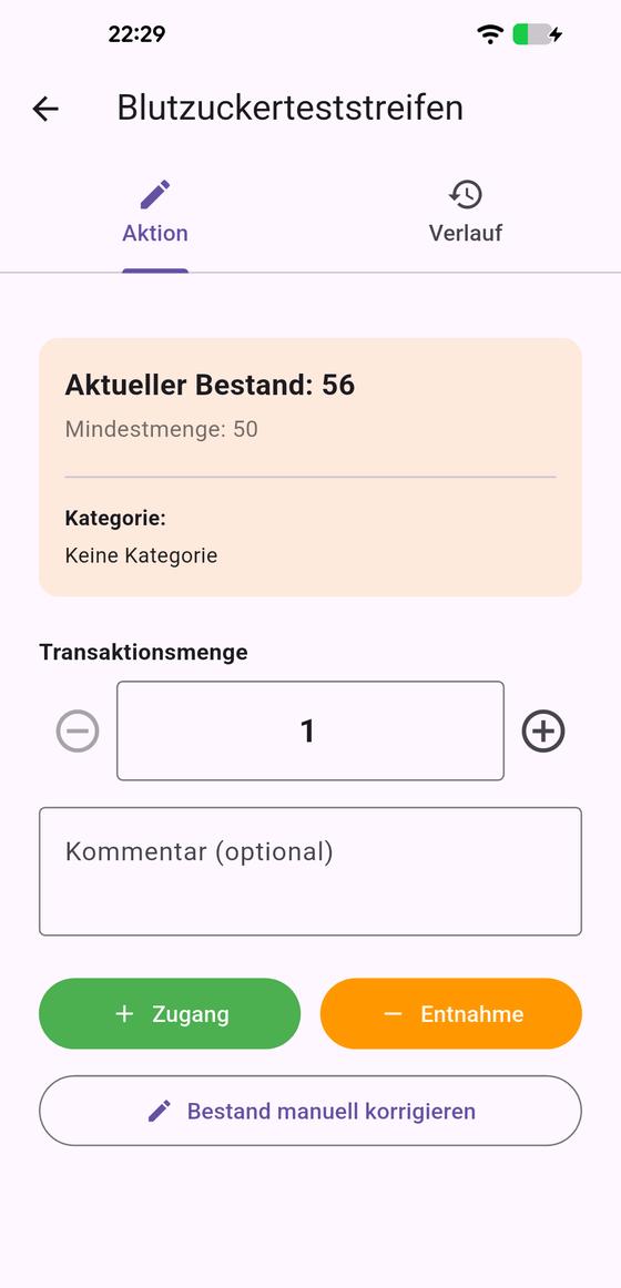 Meditrack NG App: Zugang oder Entnahme für einen Artikel buchen